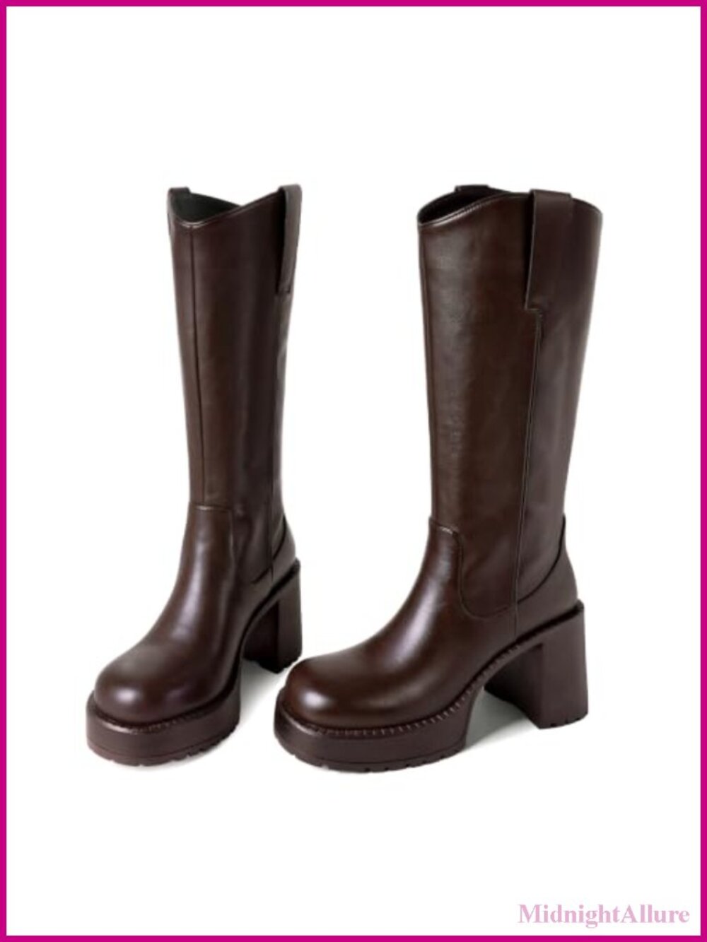 Women's Leather Knee High Western Boots Chunky Heel Platform